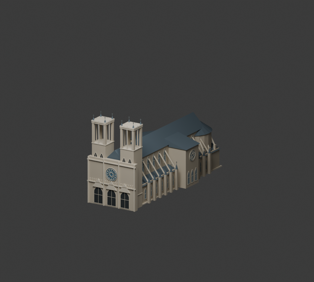 Blender render of Reims Cathedral's twin towers